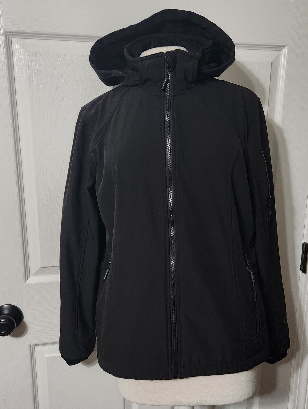 Free Country Black Softshell Hooded Jacket, Size XL